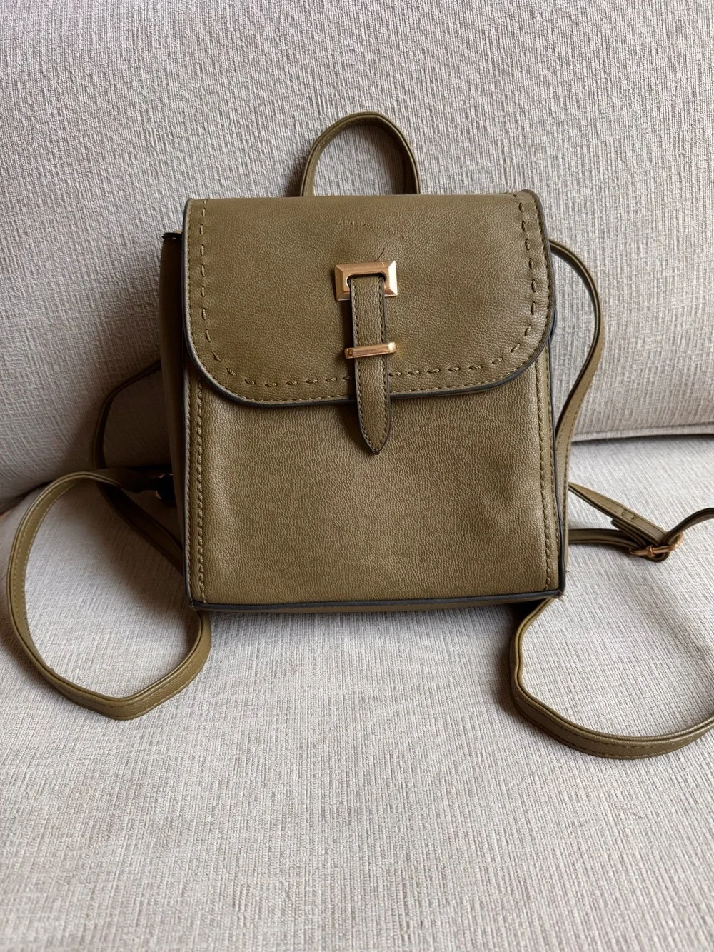Olive Green Faux Leather Mini Backpack Crossbody Bag